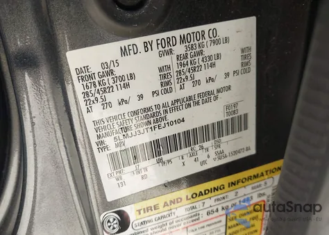 2015 Lincoln Navigator L из США, поврежденный, VIN 5LMJJ3JT1FEJ10104